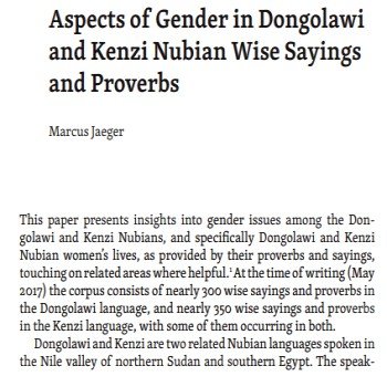 Aspects of Gender in Dongolawi and Kenzi Nubian Wise Sayings and Proverbs